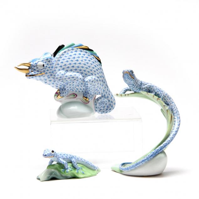 three-herend-lizard-figurines