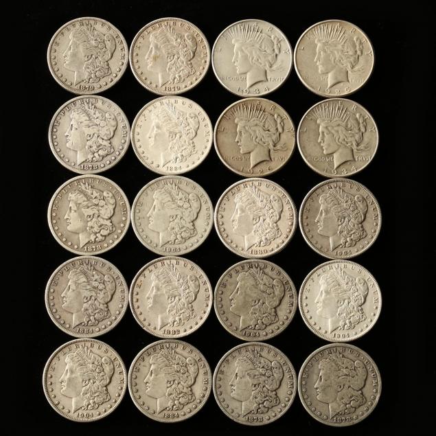 mixed-roll-of-20-circulated-morgan-and-peace-silver-dollars