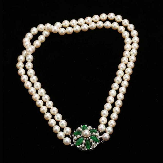 Double strand akoya pearl on sale necklace