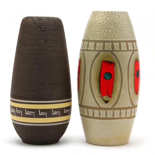 two-mid-century-conical-pottery-vases