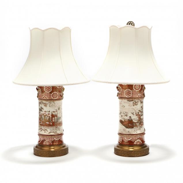 a-pair-of-japanese-porcelain-kutani-vases-mounted-as-lamps