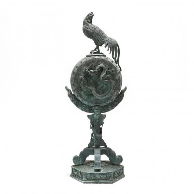 japanese-bronze-i-kankodori-i-cock-on-a-drum-sculpture