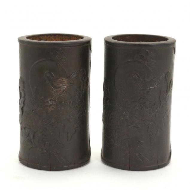 two-chinese-bamboo-brush-pots