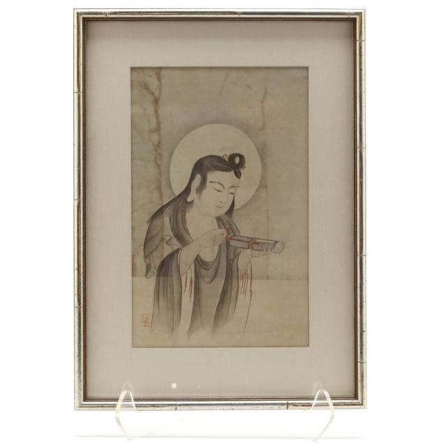 a-japanese-woodblock-print-of-monju-bosatsu