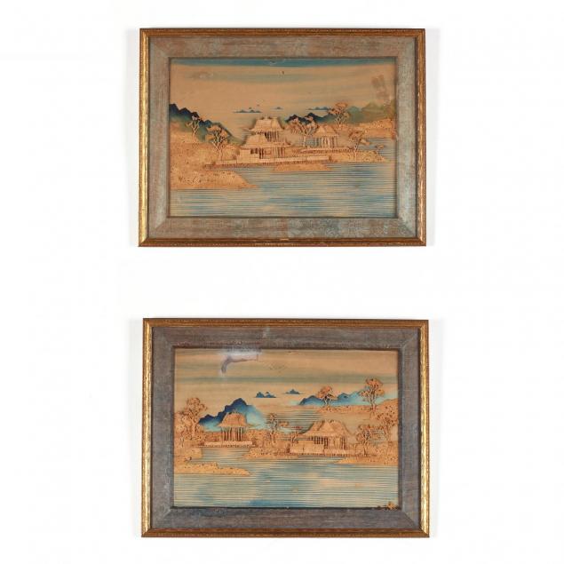pair-of-asian-relief-cork-landscapes