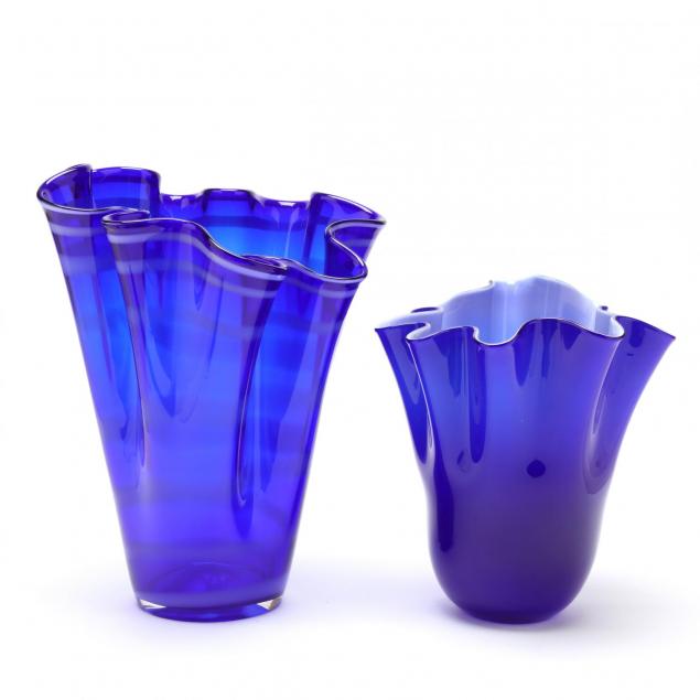 two-cobalt-handkerchief-style-vases