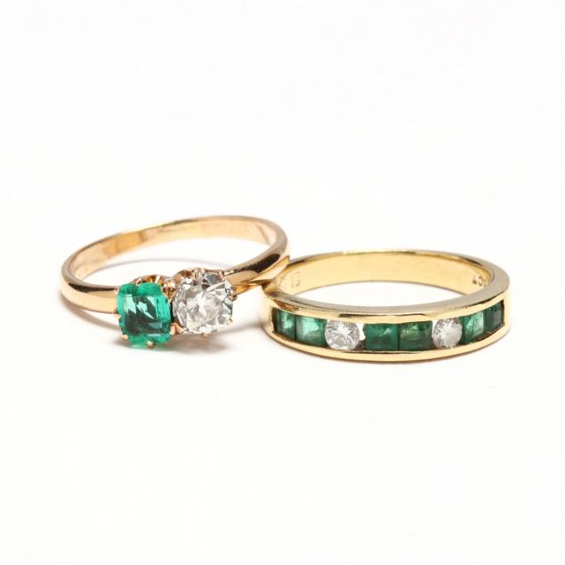 two-18kt-emerald-and-diamond-rings