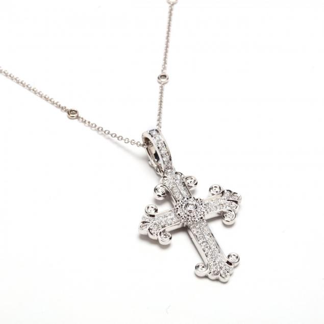 18kt-cross-pendant-with-14kt-diamond-station-chain-necklace