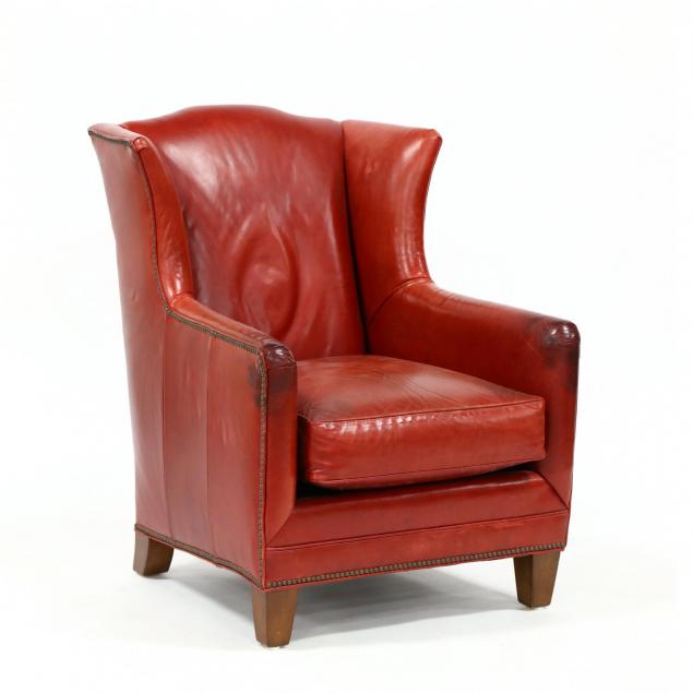 henredon-red-leather-wing-chair