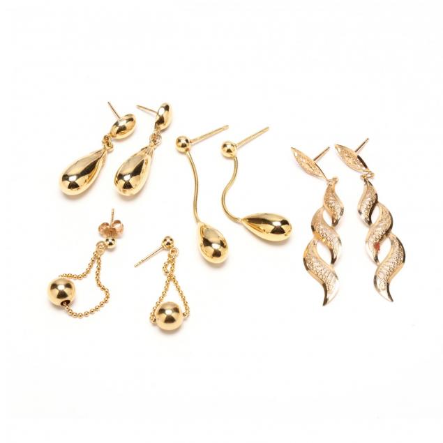 four-pair-14kt-gold-pendant-earrings