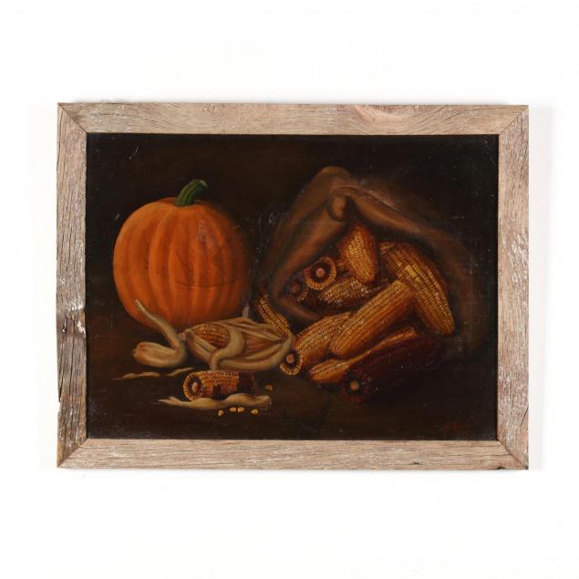 a-folky-american-school-still-life-with-corn-pumpkin