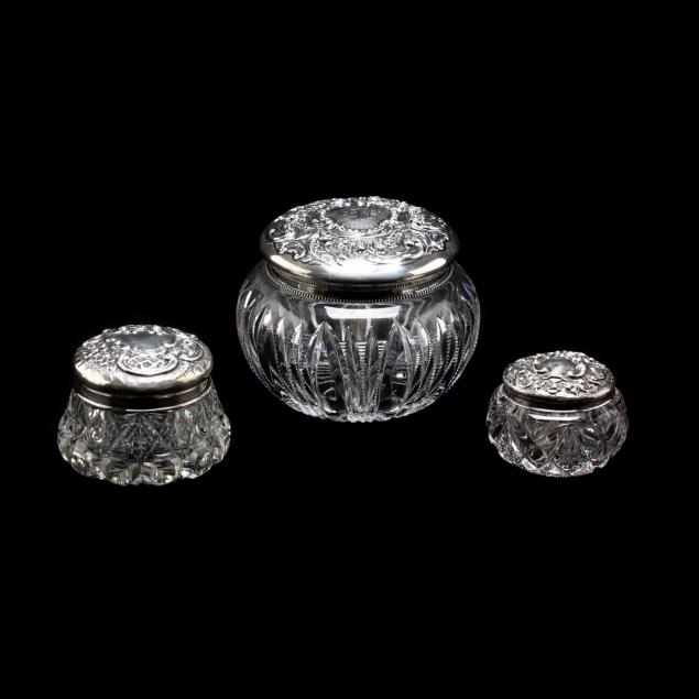 three-sterling-silver-cut-glass-dresser-jars