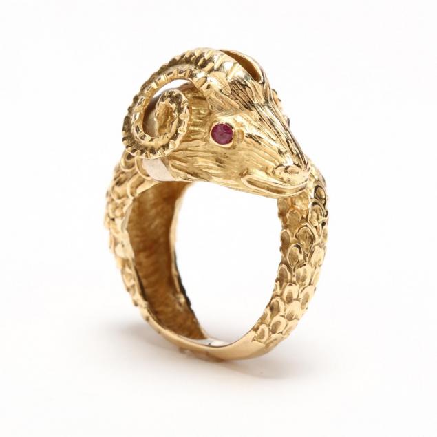 18kt-gold-and-gem-set-ram-s-head-ring