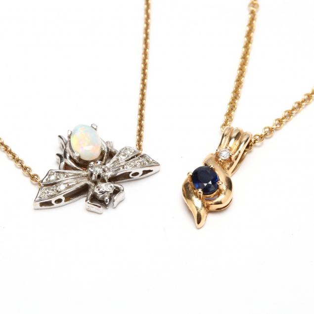 two-14kt-and-gem-set-necklaces