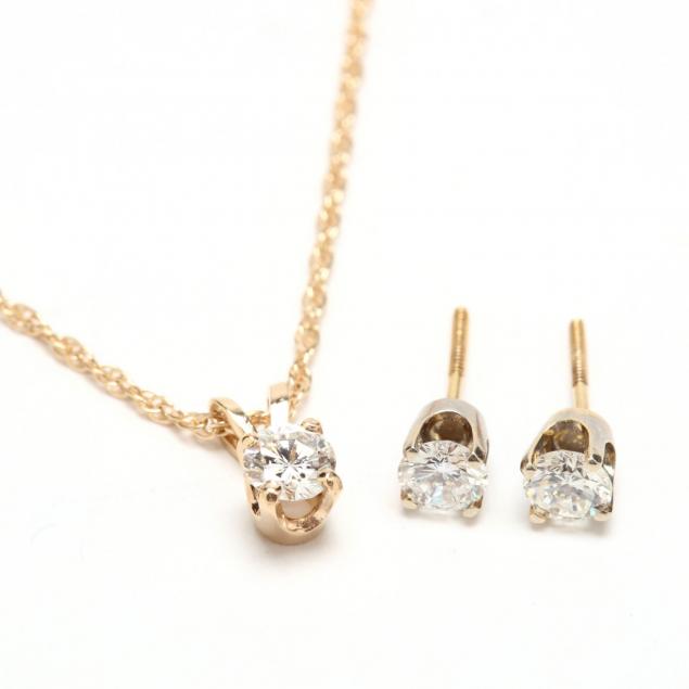 14kt-diamond-pendant-necklace-and-diamond-ear-studs