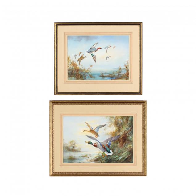 a-pair-of-two-antique-duck-hunting-watercolors