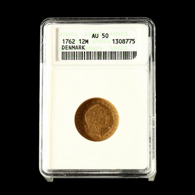 denmark-1762-k-gold-12-mark-anacs-au50