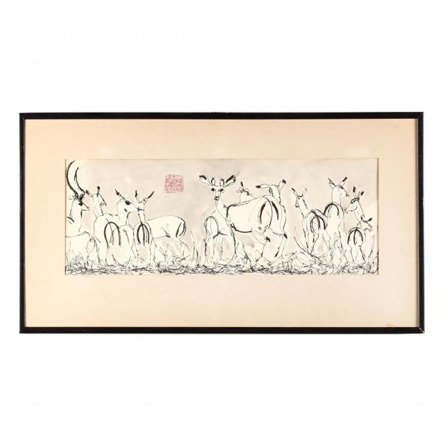 a-mid-century-ink-drawing-of-deer