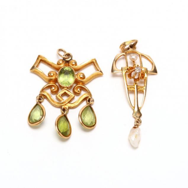 two-gem-set-14kt-gold-lavalier-pendants