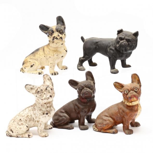 group-of-cast-iron-bulldog-doorstops