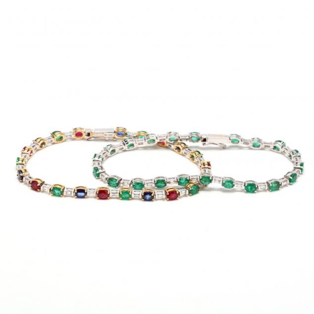 two-14kt-white-gold-gem-set-bracelets-zen