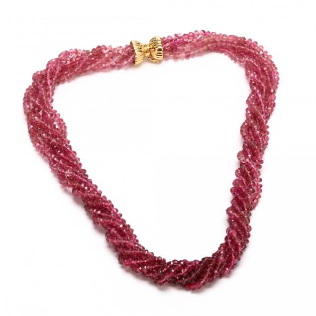 18kt-multi-strand-pink-tourmaline-necklace-signed