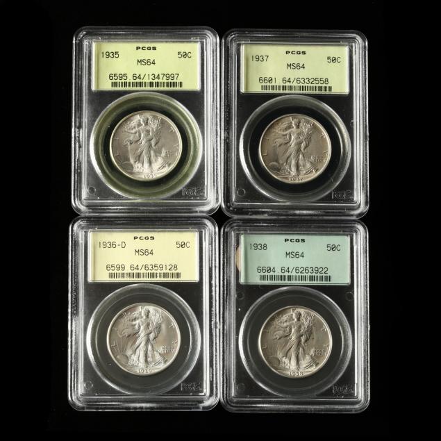 four-1930s-pcgs-ms64-walking-liberty-half-dollars