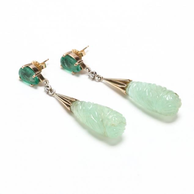 14kt-emerald-and-diamond-ear-pendants