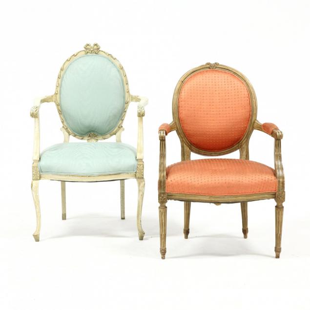 two-vintage-carved-and-painted-french-arm-chairs