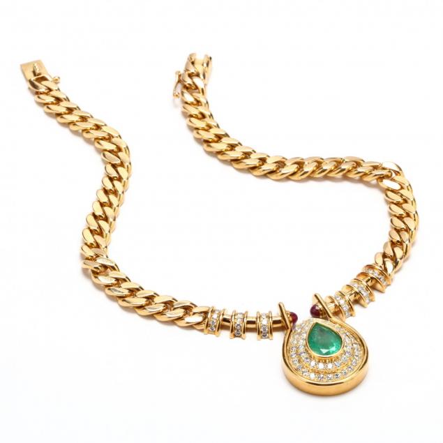 18kt-gold-emerald-and-diamond-necklace