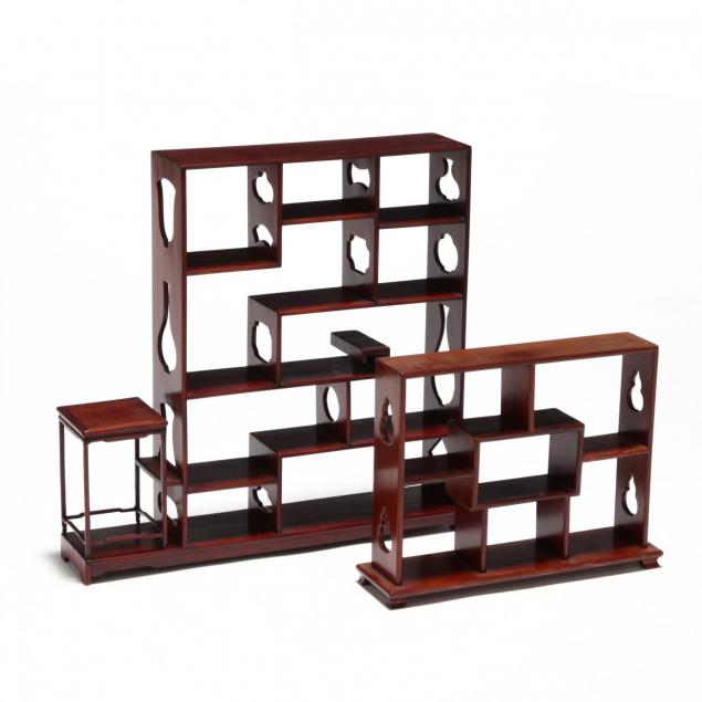 two-chinese-hardwood-miniatures-display-shelves