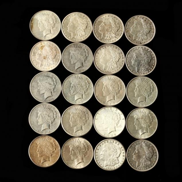 twenty-mixed-circulated-peace-and-morgan-silver-dollars