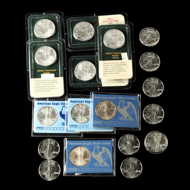 eighteen-mixed-date-american-1-silver-eagle-bullion-coins