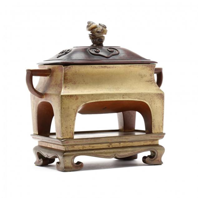 a-chinese-rectangular-bronze-censer-with-stand-and-cover