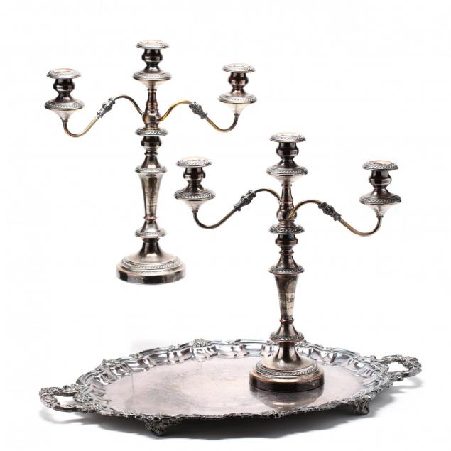 pair-of-sheffield-silverplate-candelabra-and-double-handled-waiter