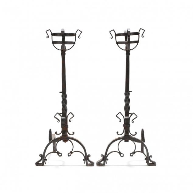 pair-of-monumental-continental-wrought-iron-andirons