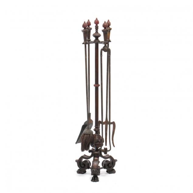 spanish-renaissance-revival-cast-bronze-fireplace-tool-set