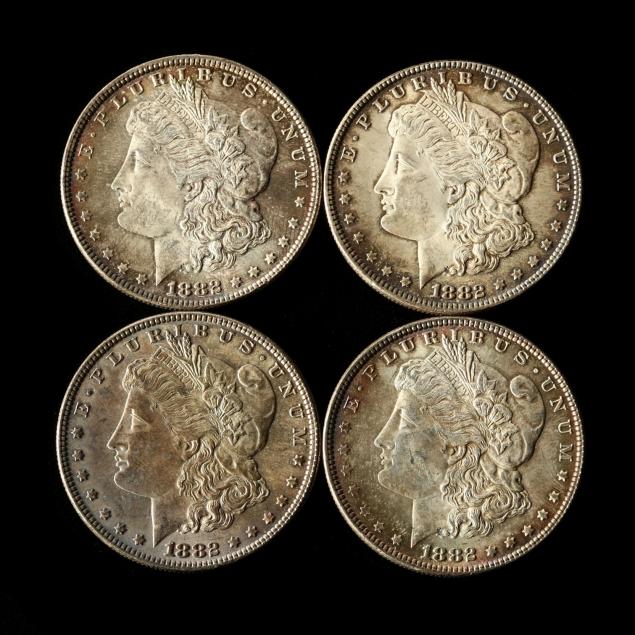 four-1882-morgan-silver-dollars-with-attractive-natural-toning