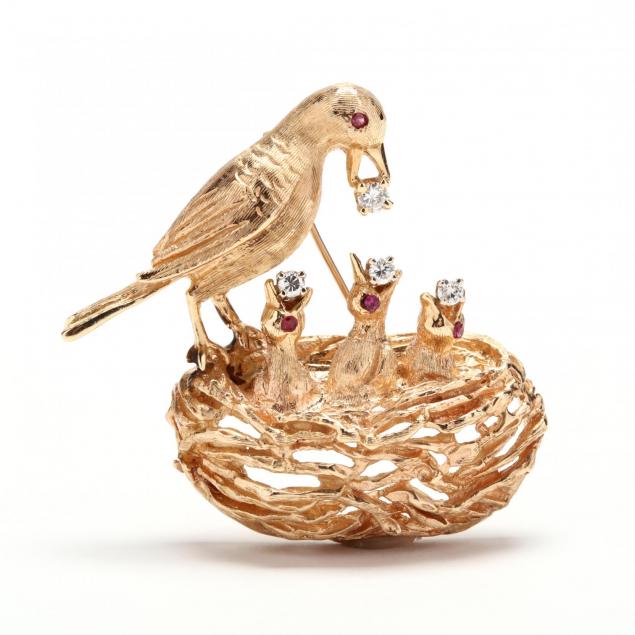 14kt-gold-and-gem-set-bird-motif-brooch