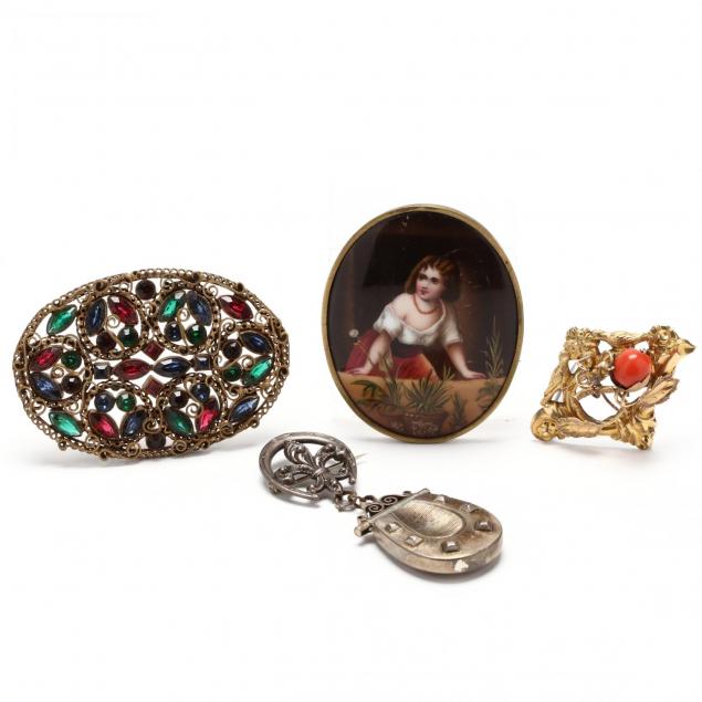 four-antique-brooches