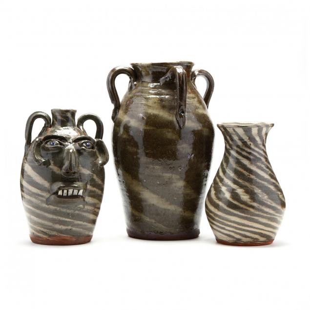 western-nc-folk-pottery-three-pieces-burlon-craig-lincoln-county-1914-2009