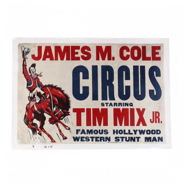 james-m-cole-circus-starring-tim-mix-jr-vintage-poster