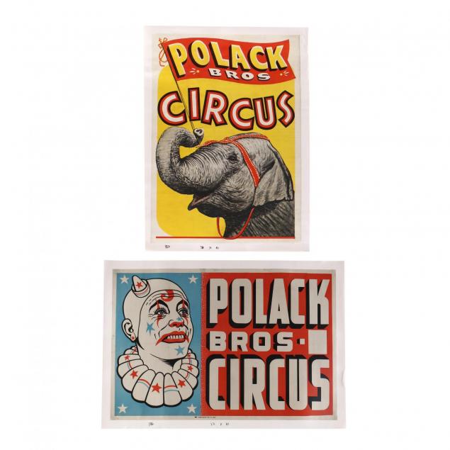 two-polack-bros-vintage-circus-posters-elephant-and-clown