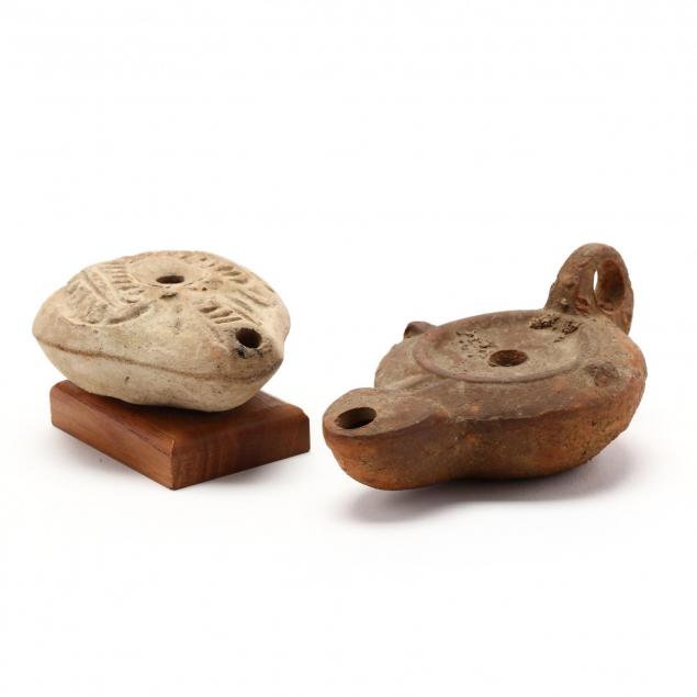 two-roman-pottery-oil-lamps