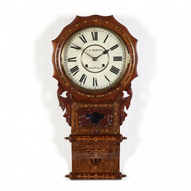 carved-and-inlaid-walnut-wall-clock-j-g-graves