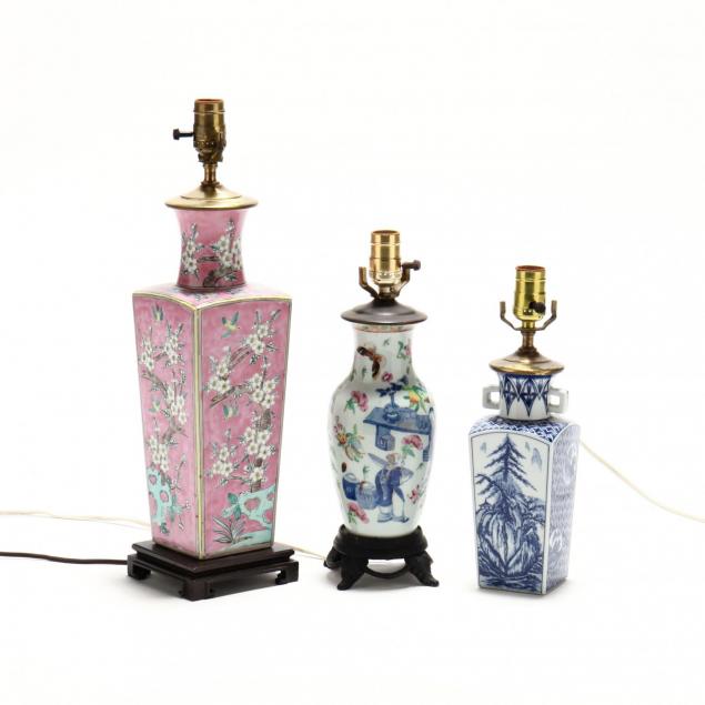 three-chinese-export-porcelain-table-lamps