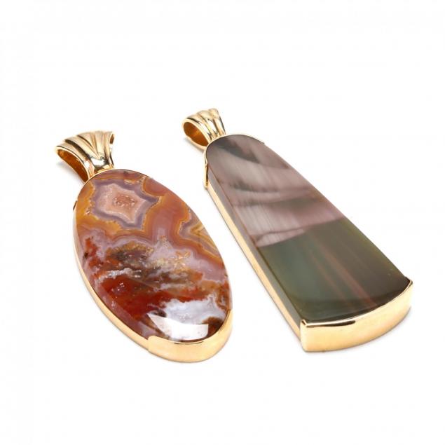 two-14kt-gold-agate-pendants-signed