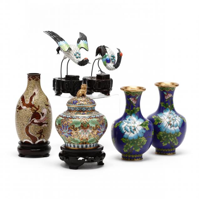 a-group-of-chinese-cloisonne-vases-and-cranes