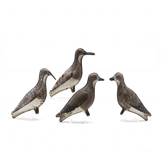 four-early-tin-bird-stick-decoys