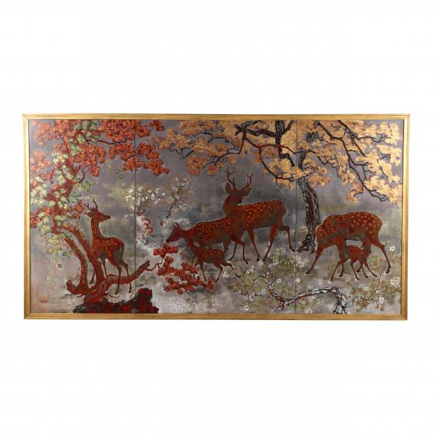 tran-dzu-hong-vietnamese-1922-2002-a-painting-of-deer-in-autumn-landscape